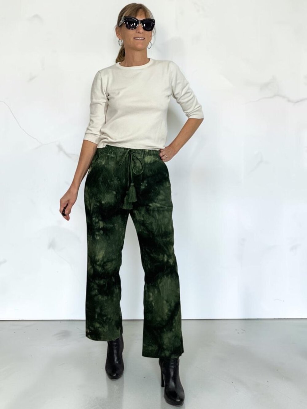 Something Navy Birdie Corduroy Pant S Army Tie Dye Green Straight Leg Cotton